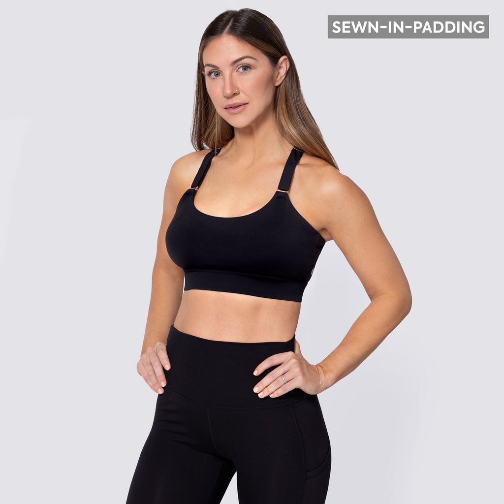 Nedal Women's Nylon Spandex High Impact Support Cross Back Wirefree Yoga Sport  Bra,Black/S at  Women's Clothing store